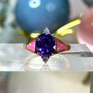 Japanese Opal with Amethyst Rose Gold Plated Ring on 925 size 7 💞💜💞
